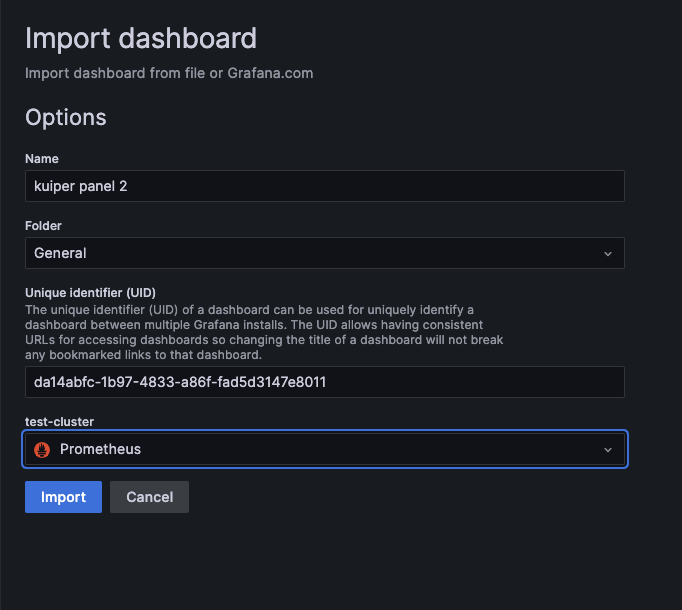 Import Dashboard in grafana