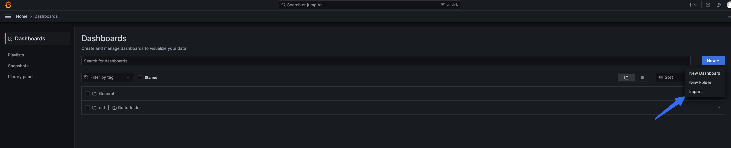 New dashboard in grafana