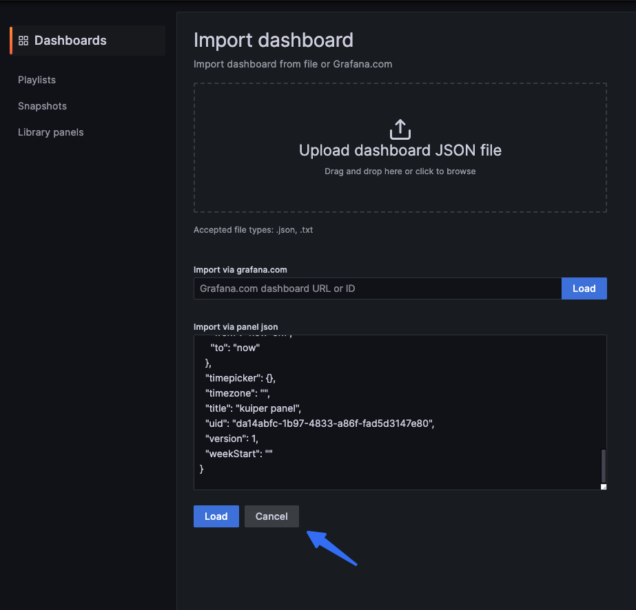 Load metrics in grafana